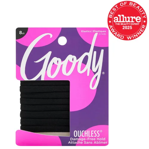 Miniatura 2 de Goody Ouchless Elásticos para Cabello Sin Costuras, 8 Unidades, Negro, Sujeción Suave Sin Daños, Sin Enganches ni Tirones, Para Todas las Ocasiones