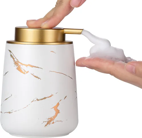Miniatura 17 de Enra Dispensador de jabón espumoso de cerámica, dispensador de jabón de espuma de mármol de 12 onzas, dispensador de jabón de manos recargable