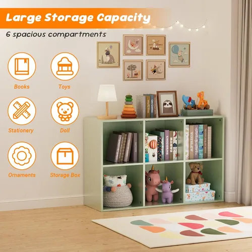 Miniatura 4 de Organizador de almacenamiento de 6 cubos, estantería de cubo para niños, estantería de cubo verde con panel trasero cerrado, paneles gruesos, kit