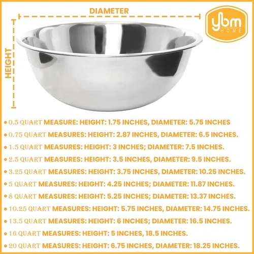 Miniatura 4 de YBM HOME Tazón de Acero Inoxidable para Mezclar – Tazón de Metal Premium con Acabado Espejo Pulido Anidable para Cocinar y Servir, Apilable