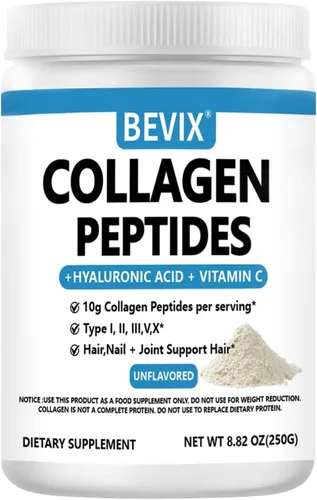 Polvo de péptidos de colágeno avanzado I, II, III, V, X Sustituto, hidrólisis de colágeno, vitamina C y ácido hialurónico, para mejorar la piel, el