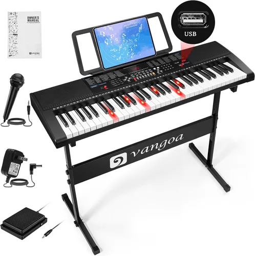 Miniatura 9 de Vangoa VGK6101 - Teclado de piano para principiantes, teclado de aprendizaje de 61 teclas con teclas iluminadas, teclado de piano eléctrico con 600