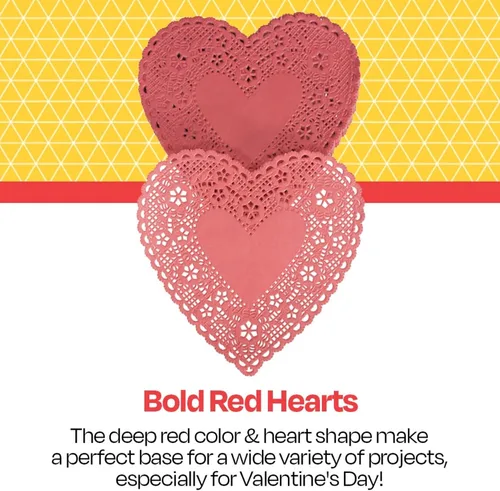 Miniatura 7 de School Smart Tapete de encaje de corazón troquelado de papel, 6 pulgadas, rojo, paquete de 100