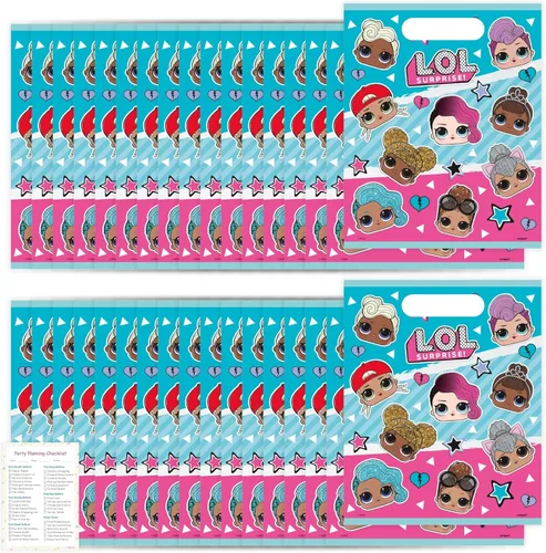 Unique LOL Paquete de bolsas de recuerdo de fiesta, 16 bolsas de plástico LOL y lista de verificación, decoraciones y suministros de cumpleaños LOL