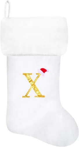 Miniatura 130 de Calcetines de Navidad bordados de 20 pulgadas con monograma, terciopelo negro con puño de felpa blanca supersuave, adornos clásicos para decoración