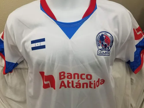 Camisa Blanca Olimpia de Honduras La Camisa de Los Leones Monarcas de Tu País con 40 Títulos, Logo Bordado y Bandera Grabada