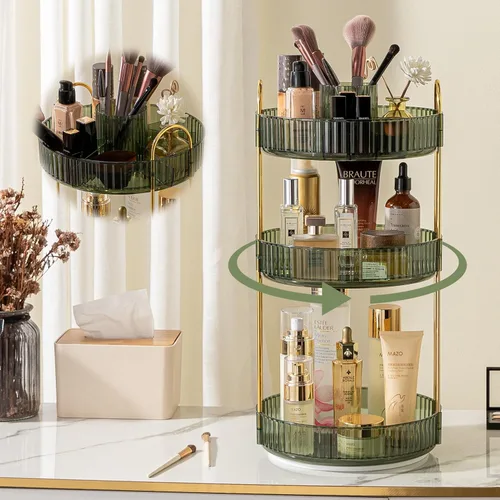 Miniatura 15 de shuang qing Organizador de Maquillaje Giratorio para Tocador, Almacenamiento de Maquillaje Transparente para Cuidado de la Piel de Alta Capacidad