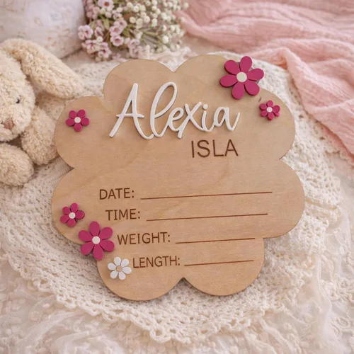 Miniatura 8 de Letreros de madera de lujo personalizados con nombre de bebé, bebé próximamente, regalos de bienvenida recién nacido para niño o niña, estilo 01