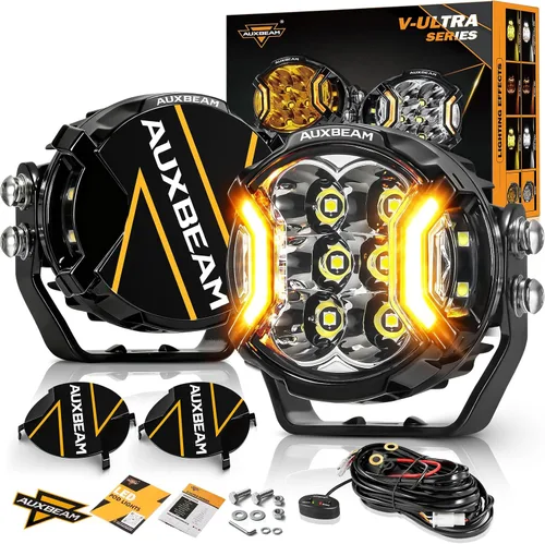 Auxbeam - Luces de conducción redondas de 3 pulgadas, laterales, 108 W con DRL ámbar, luz de zanja ultraancha de 270°, 3 modos de luz, blanca, ámbar