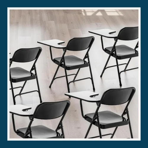 Miniatura 14 de OEF Furnishings OEF5200 Series Sillas plegables resistentes con brazo para tableta, marco de acero, superficie de escritura, soportes dobles