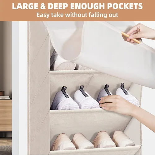 Miniatura 6 de STORAGE MANIAC Organizador de zapatos para colgar sobre la puerta con cortina, resistente al polvo, organizador de zapatos grande y profundo