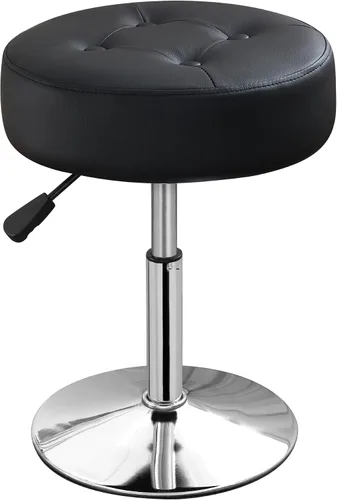 Taburete Otomano Giratorio Silla para Sala de Maquillaje Taburete para Silla de Tocador Altura Ajustable Cuero Sintético Negro