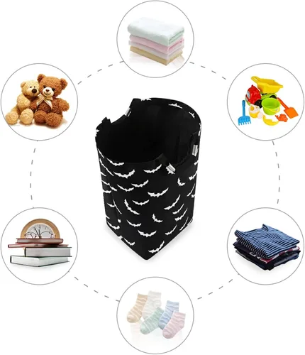 Miniatura 3 de Cesta de lavandería de 50 L para Halloween, diseño gótico, plegable, con asas acolchadas, impermeable, duradera, cesta de almacenamiento
