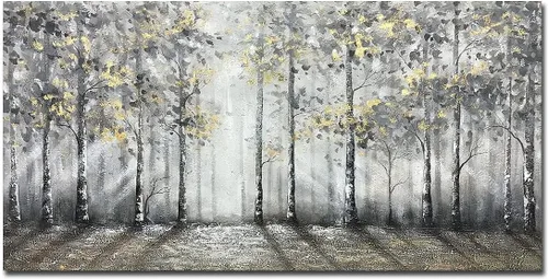 Miniatura 8 de V-inspire arte, 24x48 pulgadas moderno impresionista árbol arte 100% pintado a mano lienzo arte de la pared pintura al óleo grande azul gris