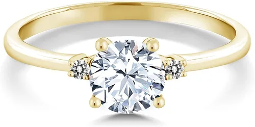 Miniatura 2 de Gem Stone King Anillo solitario de compromiso de oro amarillo de 10 quilates con zafiro blanco y diamantes blancos para mujer