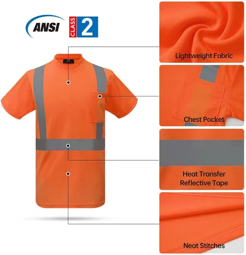 Miniatura 2 de caparazon Camisa de seguridad de alta visibilidad, camiseta reflectante ANSI/ISEA Clase 2 Naranja