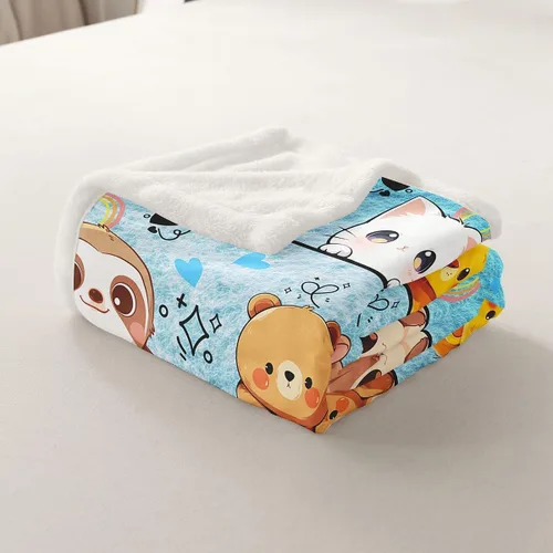 Miniatura 5 de Manta de franela de animales de dibujos animados para todas las estaciones, manta de cama azul con estampado de amor Kawaii para decoración