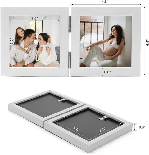 Miniatura 2 de Marcos de Fotos Dobles 4x4 con Bisagras Plegables en Negro para Colgar en la Pared o Poner en Mesa, Hechos de Madera de Pino con Vidrio Real P-44 *