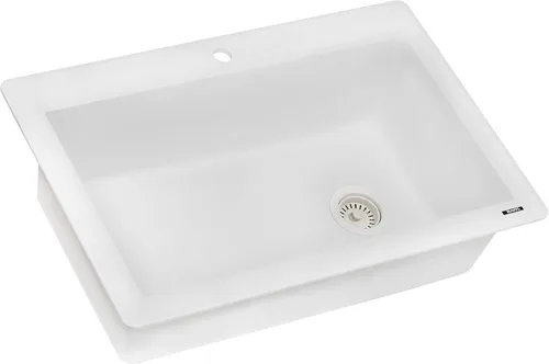 Ruvati epiGranite RVG1033WH - Fregadero de cocina de cuarzo compuesto de granito de montaje superior, 33 x 22 pulgadas, color blanco ártico