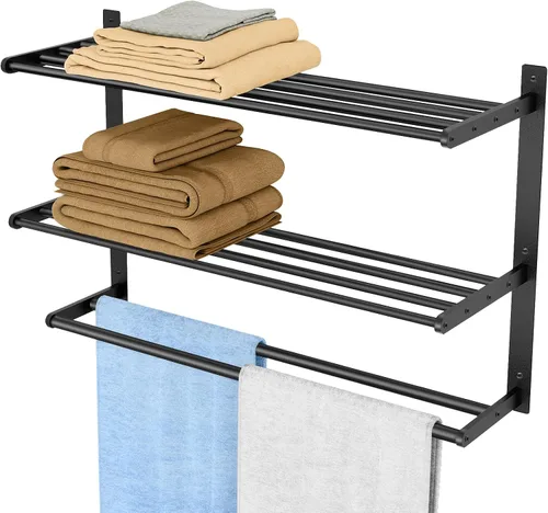 Miniatura 10 de BETHOM Toallero para baño montado en la pared, toallero de 3 niveles estilo hotel con toalleros, toalleros de níquel cepillado para baño lavabo, 16