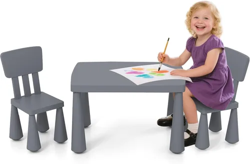 Miniatura 10 de HONEY JOY Juego de mesa y silla para niños, mesa de actividades de plástico para niños y 2 sillas para manualidades artísticas, mesa fácil