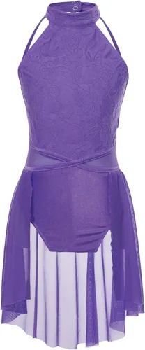 Vestido de ballet lírico para niñas y niñas, sin mangas, encaje floral, leotardo contemporáneo, moderno disfraz de baile