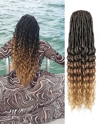 Miniatura 12 de Cabello de Ganchillo Faux Locs de Onda Profunda - 24 Pulgadas 8 Paquetes Pre-Enrollado Negro Natural 112 Hebras Extensiones de Cabello Sintético