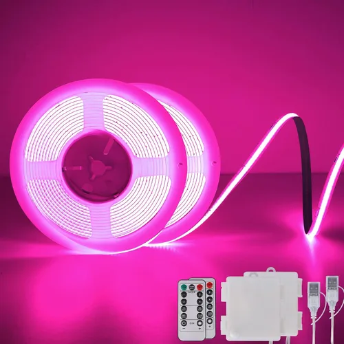 Miniatura 13 de OMIKA Tira de luces LED COB RGB de 6.6 pies, funciona con pilas, control remoto, regulable, cambio de color, tira de luces LED de batería, cortables