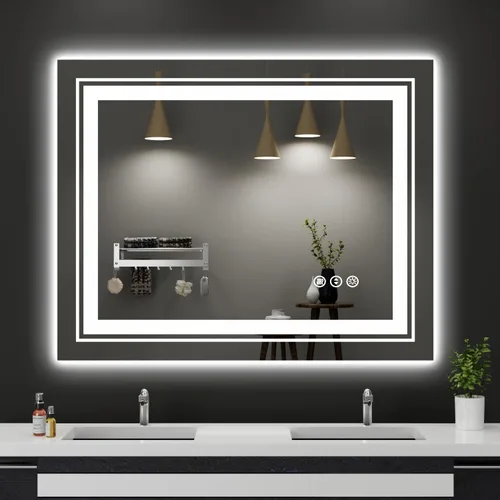 Miniatura 28 de Snowdool Espejo LED de baño, 32 x 32 pulgadas con luz frontal y retroiluminada, antivaho, espejo de tocador de baño para pared, función de memoria