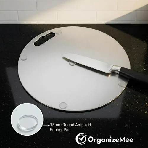 Miniatura 7 de OrganizeMee Tabla de cortar de acero inoxidable para cortar frutas para cocina, tabla de cortar para verduras, panes y carnes, resistente, seguro