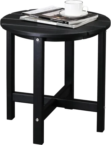 Miniatura 4 de Mesa auxiliar de patio, mesa de patio compuesta para piscina, mesas auxiliares de polietileno de alta densidad para patio trasero, piscina, Negro