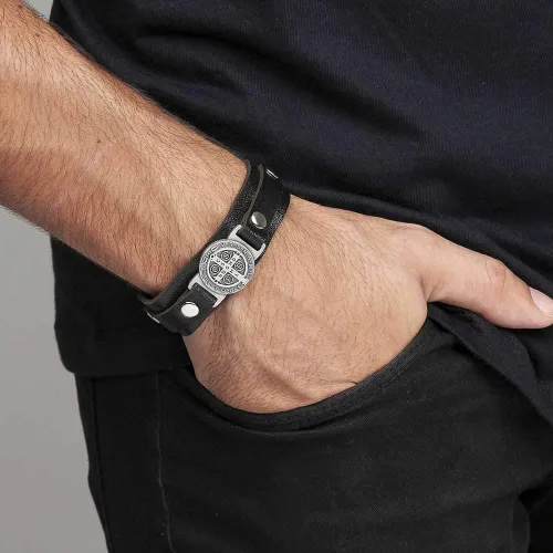 Miniatura 6 de Intercession Pulsera de protección de cuero genuino de San Benito fabricada en Brasil Madera