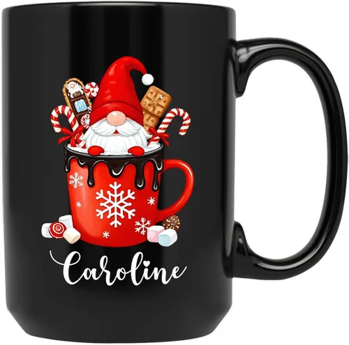 Taza de cerámica de cacao caliente personalizada con nombre, taza de café de gnomo de cacao caliente personalizada, regalos de taza de Navidad de