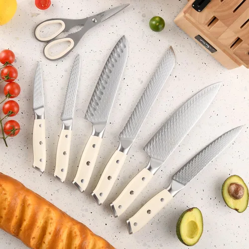 Miniatura 6 de NANFANG BROTHERS Juego de cuchillos de Damasco, 10 piezas para cocina con bloque, juego de cuchillos de cocina con bloque, mango ergonómico ABS