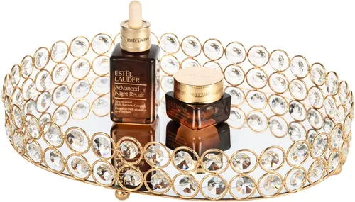 Miniatura 6 de Feyarl Bandeja de perfume de cristal, organizador de maquillaje, joyería ornamentada, baratija, herramientas cosméticas, almacenamiento decorativo