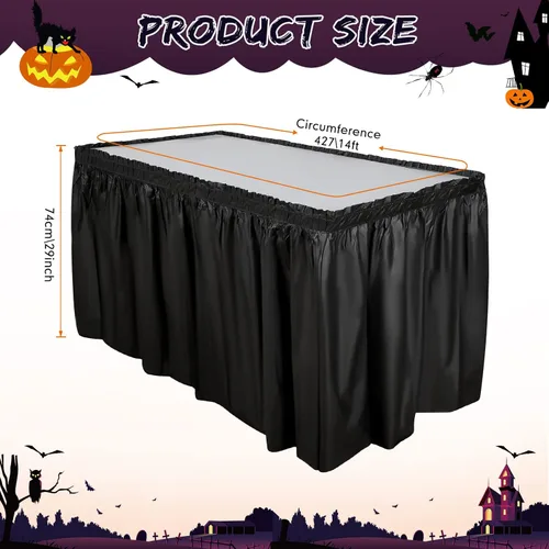 Miniatura 2 de Breling 4 piezas de falda de mesa de plástico de 29 pulgadas x 14 pies, desechables para mantel rectangular, boda, ducha, fiesta de cumpleaños, Negro