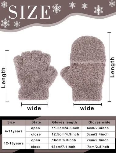 Miniatura 3 de 3 pares de guantes sin dedos para niños, guantes convertibles con tapa abatible, guantes de punto suave de invierno para niños y niñas