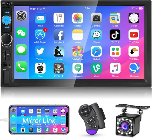NHOPEEW Estéreo Bluetooth de doble DIN para automóvil, pantalla táctil de 7 pulgadas, radio de coche con enlace espejo/FM/SWC/EQ