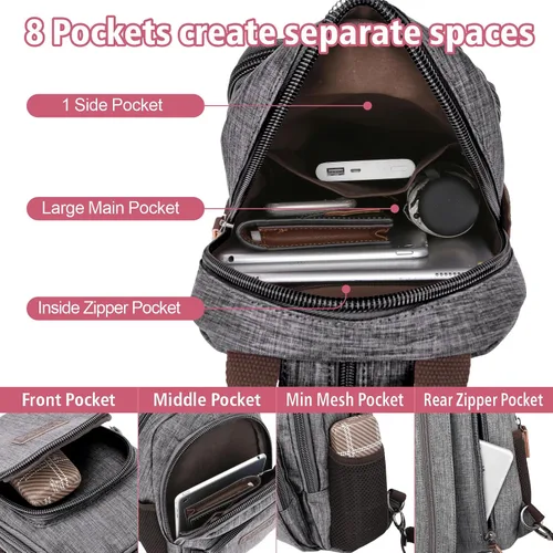Miniatura 4 de PACKISM Mochila pequeña para mujer, bolsa convertible con múltiples compartimentos, correas ajustables, mini mochila