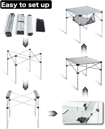 Miniatura 9 de iClimb Mesa ligera y estable de aluminio plegable cuadrada enrollable con bolsa de transporte para acampar, picnic, patios traseros, barbacoa
