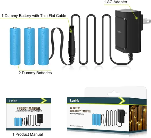 Miniatura 6 de Adaptador de fuente de alimentación AC Lenink para 3 pilas AA, adaptador de reemplazo de pila AA para luz LED, decoraciones (negro)