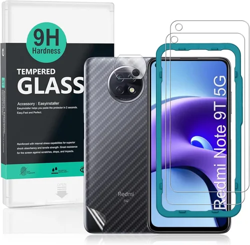 Miniatura 10 de Ibywind Protector de pantalla para Redmi Note 9, con 2 piezas de vidrio templado, 1 protector de lente de cámara, 1 película de fibra de carbono