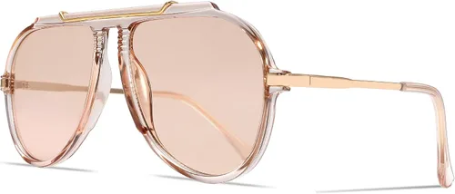 Miniatura 14 de GUVIVI Gafas de sol de aviador de gran tamaño para mujeres y hombres, estilo retro de los años 70, lentes de sol de metal dorado sin enredos