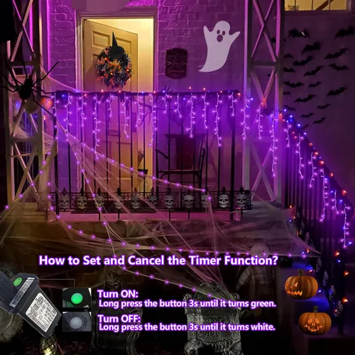 Miniatura 7 de QITONG - Tira de luces de carámbanos rojas y blancas para exteriores, 33 pies con 400 LED, 8 modos, alambre transparente, luces de Navidad