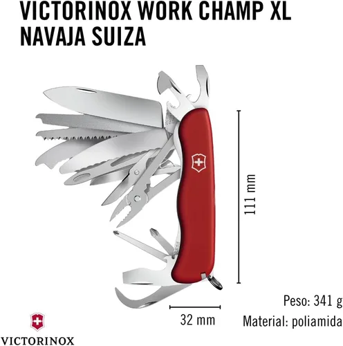 Miniatura 3 de Victorinox Work Champ XL - Cuchillo suizo de bolsillo con 31 funciones, color rojo