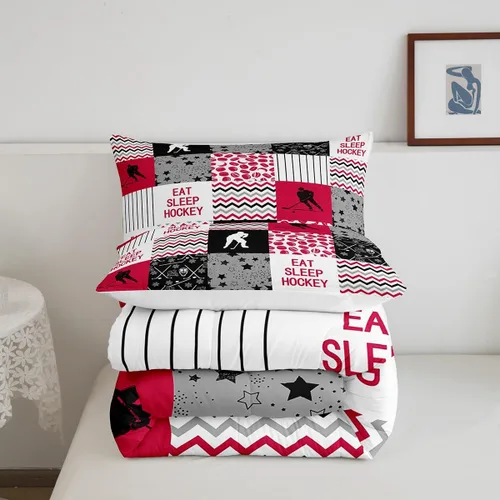 Miniatura 5 de Erosebridal Edredón de plumón de hockey sobre hielo, juego de edredón de jugador de hockey para adolescentes, niños y hombres, juego de ropa de cama