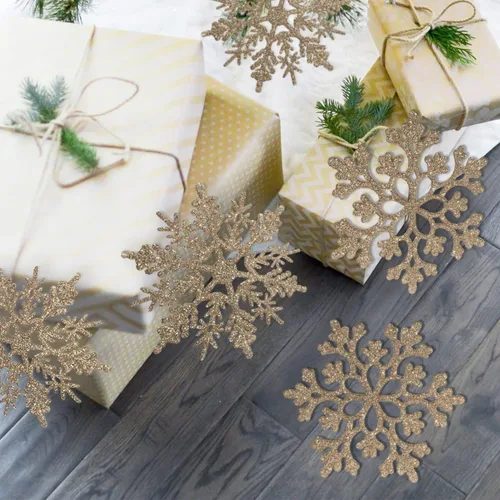 Miniatura 7 de Decoraciones para árbol de Navidad, adornos de copo de nieve, 36 piezas de copos de nieve colgantes de plástico con purpurina azul y plateado