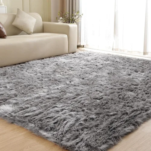 Miniatura 31 de ORINOVA Alfombras de pelo sintético lavable de color gris plateado claro para dormitorio, alfombra de felpa para sala de estar, alfombra