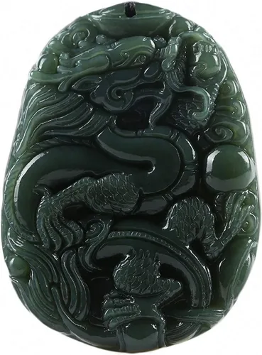 Miniatura 26 de China Natural Hetian Green Jade Nefrita Tallado Fengshui Zodiaco Dragón Bestia Colgante Amuleto Dragón 3#