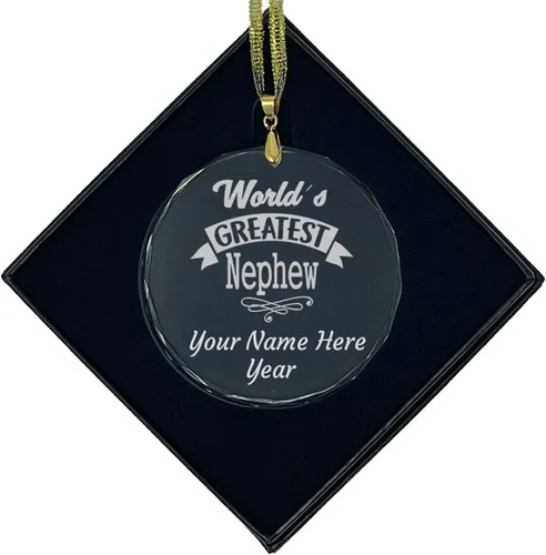 Miniatura 8 de LaserGram Adorno de Navidad de vidrio personalizado, sobrino más grande del mundo, idea de regalo grabada con láser personalizada (forma de diamante)